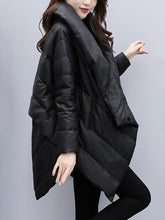 Stylish Irregular Roomy Pure Color V-Neck Long Sleeves Padded Coat